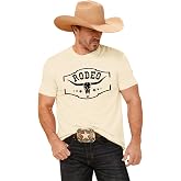VikkBiss Mens Western Cowboy Rodeo Shirts Vintage Cow Skull Graphic Tees Boho Country Concert Music T-Shirts Tops