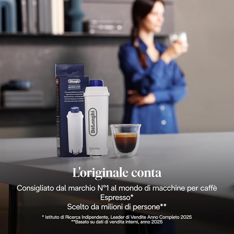 DLSC002 Filtro Addolcitore per Acqua Macchina Caffè Automatiche, Ricambio Filtro Macchina Caffè della Serie Ecam, Utile e facile da installare nel serbatoio dell'acqua, MADE IN ITALY