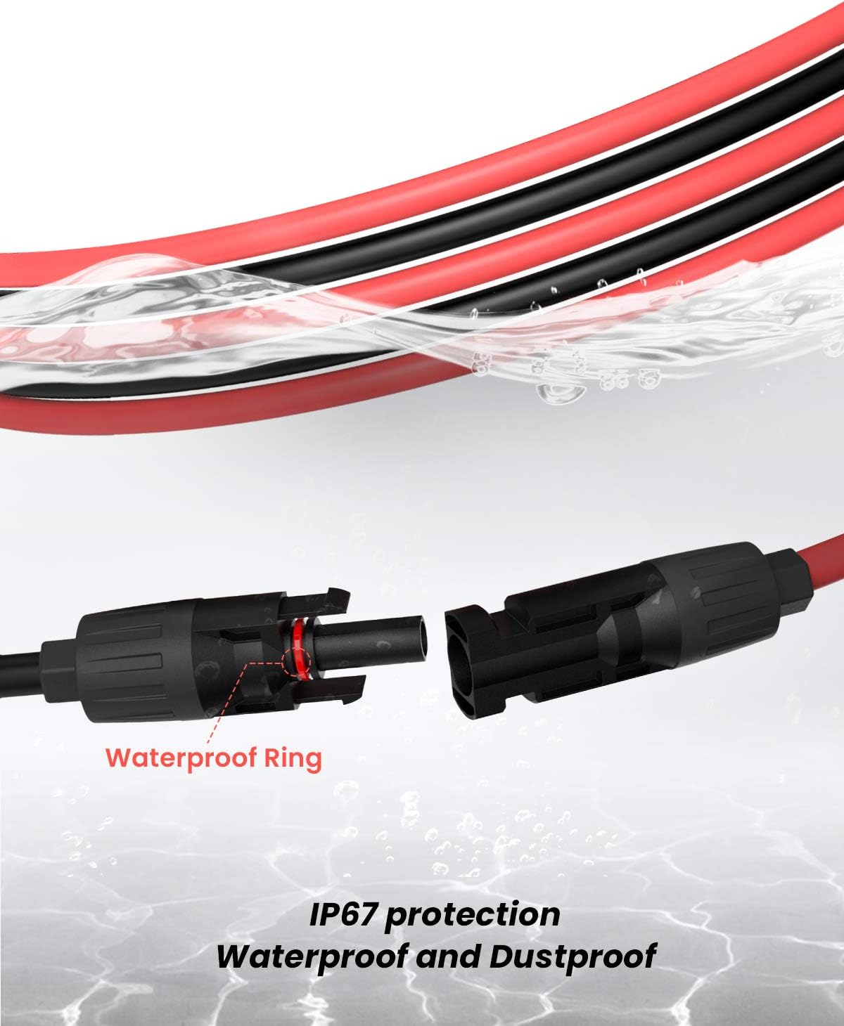 BougeRV 20 Feet 10AWG Solar Extension Cable with Female and Male Connector with Extra Free Pair of Connectors Solar Panel Adaptor Kit Tool (20FT Red + 20FT Black): Garden & Outdoor