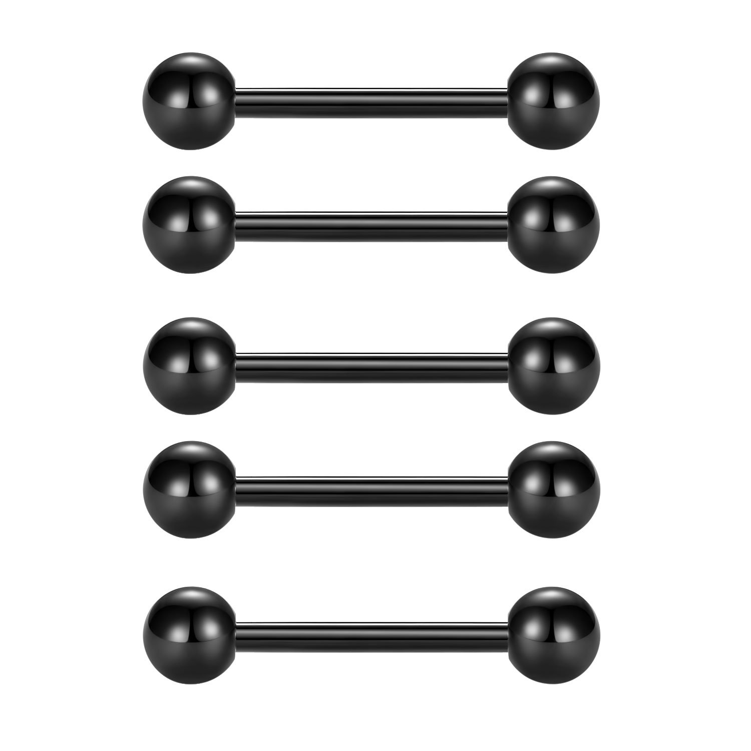 FECTAS 5pcs 14G Surgical Steel Nipple Tongue Bar Set Body Piercing Jewelry 12mm