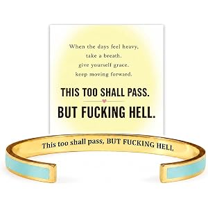 17VKL This Too Shall Pass Mantra Cuff Bracelet for Women, Inspirational Engraved Bangle, Motivational Jewelry Gift for Her, E