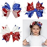 4th of July American Flag 4 inch Barrette Hairpins and Hair Clips - Patriotic Stars and Stripes Hair Accessories for Girls, Women, Independence Day, Memorial Day (3Pcs)