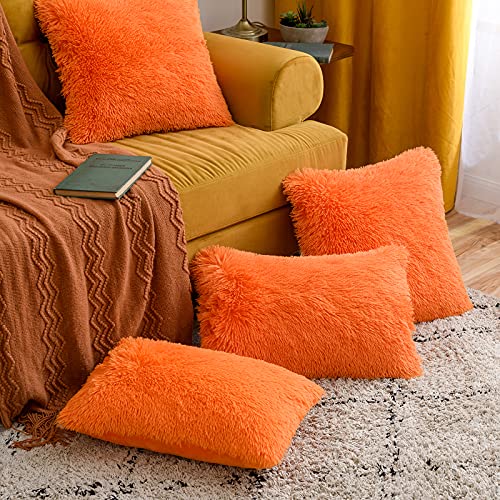 orange fur pillows