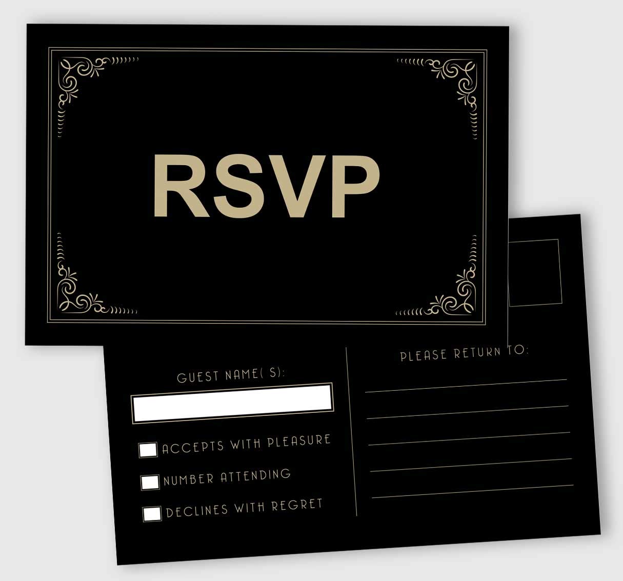 Inkdotpot 50 Blank RSVP Cards,RSVP Postcards No Envelopes Needed,Black Print Response Card,RSVP For Wedding,Baby Shower,Bridal Shower