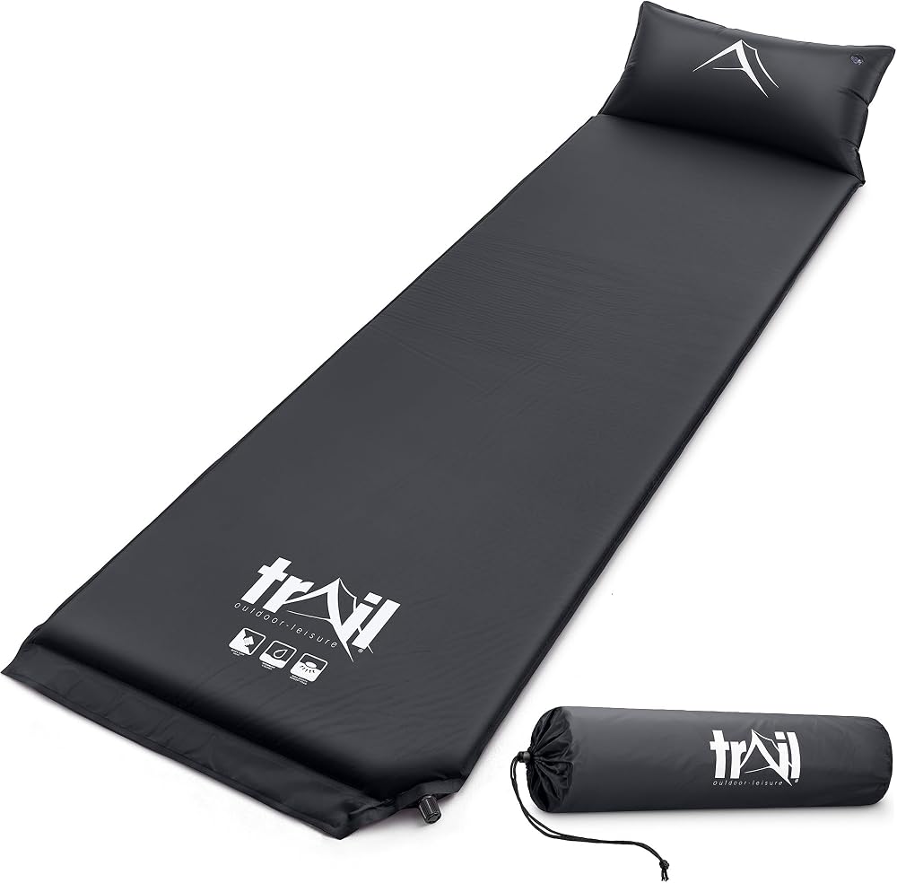 Trail Outdoor Self Inflating Camping Mat with Pillow 186x53 cm 2.5 cm Thick