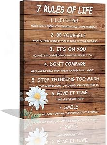 7 Rules of Life Motivational Wall Art for Man Office Wooden Planks Background Inspirational Wall Art for Bedroom Bathroom Dining Room Gallery Wrapped Positive Quotes Canvas Wall Decor Framed 12x16inch