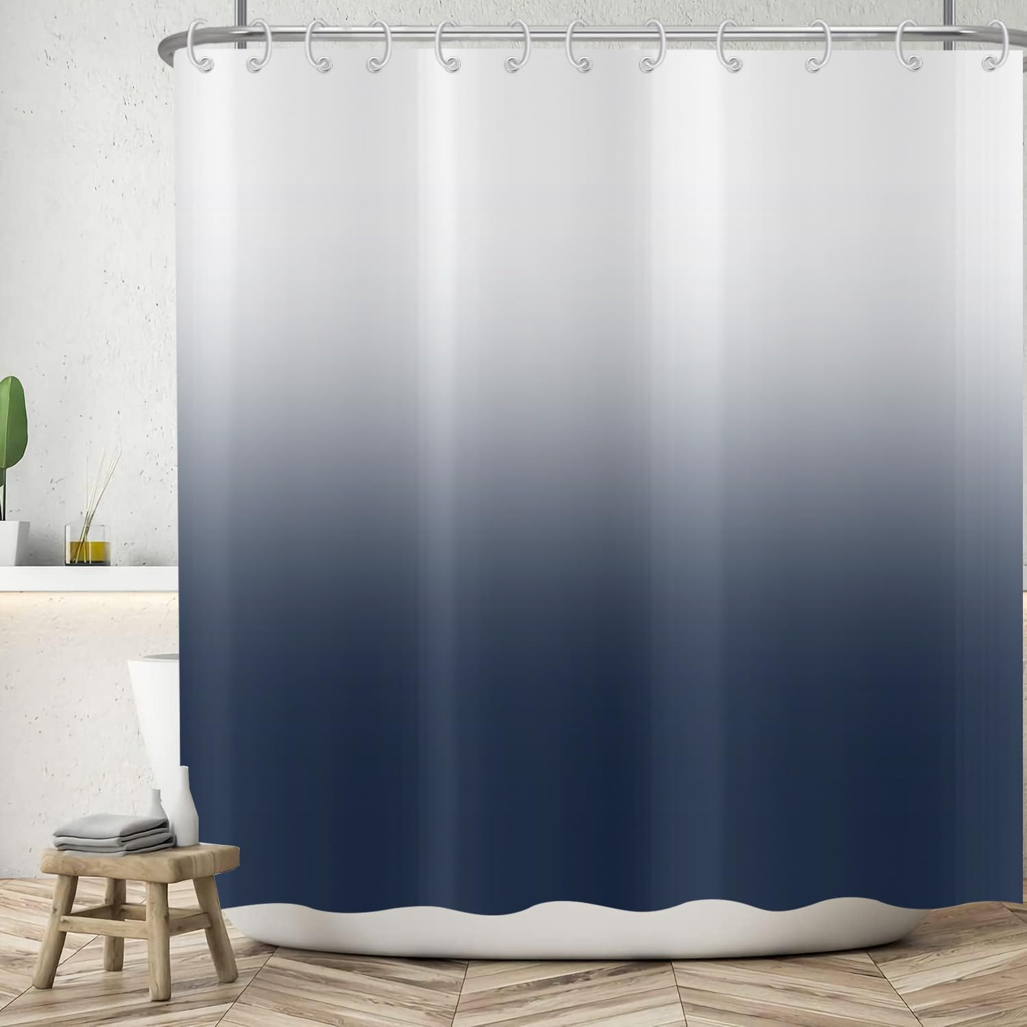 ASDCXZ Navy Blue Shower Curtain 180x180 cm, Modern Simplicity Navy Blue White Gradient Splicing Bath Washable Shower Curtains Polyester Textile Waterproof Bath Curtain for Bathtub with 12 Hooks — image 1