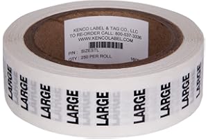 Clothing Size Strip Labels - 1.25" X 5" - 250 Strips Per Roll - Clear with Black and White Ink by Kenco (Large)