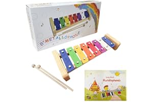 MIFS Wooden 8 key Xylophone Well Tuned Glockenspiel Metallophone with Colorful Metal Keys with Engraved Notes