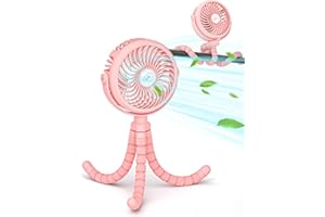 neofeel Stroller Fan, Portable Rechargeable Fan Clip on Stroller/Crib with Flexible Stand, 3 Speeds and LED Lighting Available（Pink）…