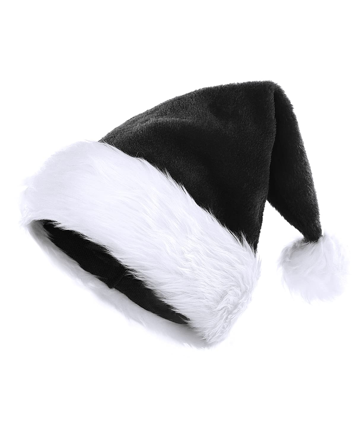 KONVINIT Black Christmas Santa Hat for Adults,Deluxe Adult Santa Claus Hat Father Christmas Hat for Men and Women Luxury Xmas Hat for Christmas Party,Santa Costume,black