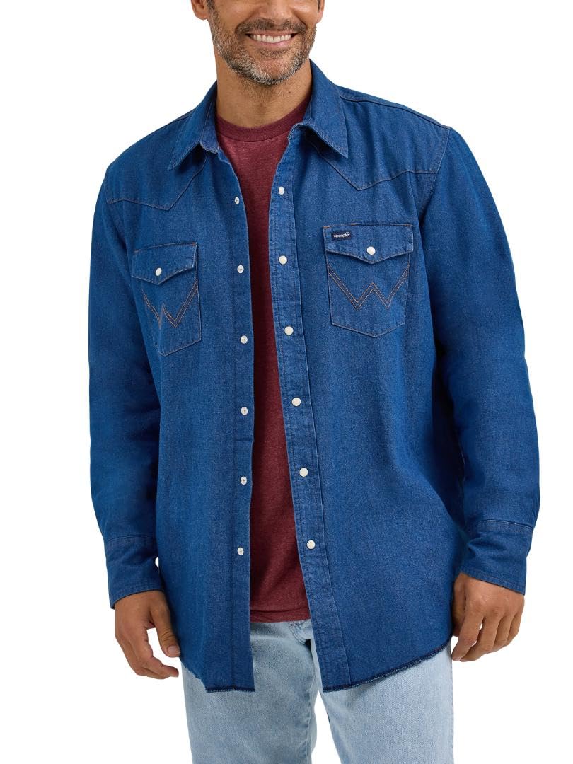 Wrangler Western Men’s Flannel Lined Workshirt, Denim, Medium