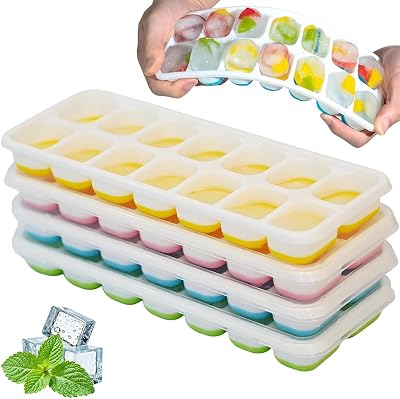 RAM ONLINE Silicone Ice Cube Tray 4 Pack Freezer Stackable BPA Free