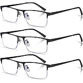 Anourney 3-Pack Reading Glasses for Men, Lightweight Metal Half Frame Blue Light Blocking Computer Readers, Filter UV Ray/Computer Glare with Spring Hinge Eyeglasses(3PCS Black,+2.75)