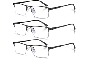 Anourney 3-Pack Reading Glasses for Men, Lightweight Metal Half Frame Blue Light Blocking Computer Readers, Stylish Filter UV Ray/Computer Glare with Spring Hinge Eyeglasses(3PCS Black,+1.0)