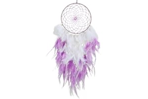 HOLSM-III Purple Dream Catchers - Chicken Feathers with Crystal Pearl, Handmade Dreamcatcher for Bedroom, Dream Catcher for Girls, Dream Catchers for Boys, Dream Catcher Wall Decor