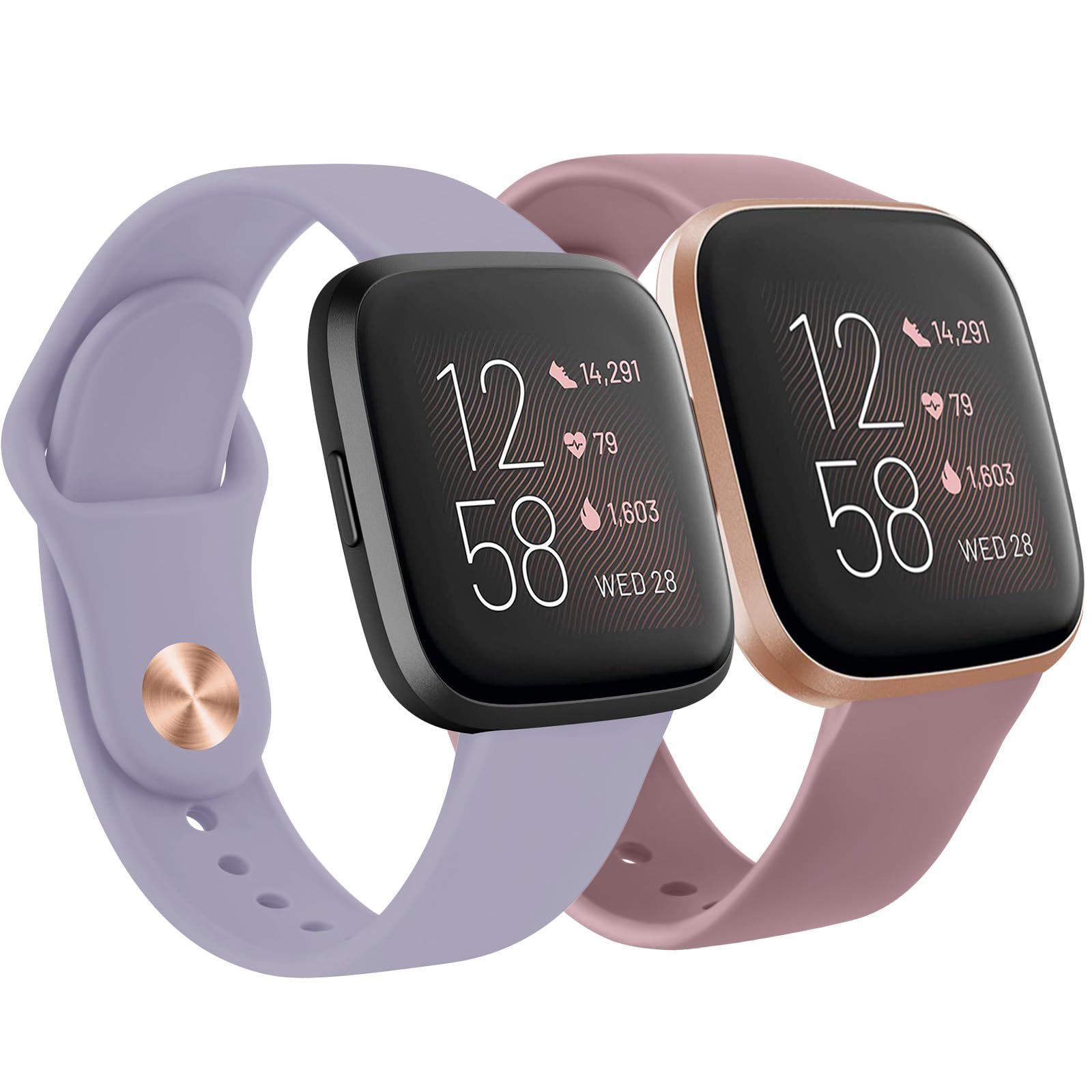 Meliya 2 Straps for Fitbit Versa 2 Strap/Versa Strap for Women Men, Silicone Sport Replacement Wristband for Fitbit Versa Lite/Versa 2/ Versa,Taro Purple+Smoke Purple