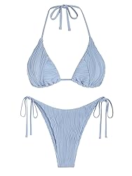 ZAFUL Womens Ribbed Bikini Sets Halter Tie Back