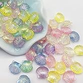 30pcs Mix Color Acrylic Clam Shell Tiny Spacer Beads,Pastel Mixed Colors Plastic Beach Scallop Shell Craft Loose Beads 14.5x12.5mm for Summer Jewelry Making,Beads and Bead Assortments Beading