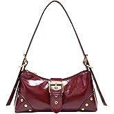 QWINEE Women's Vintage Buckle Shoulder Bag Y2K Punk PU Leather Handbag Clutch Purse