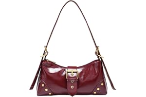 QWINEE Women's Vintage Buckle Shoulder Bag Y2K Punk PU Leather Handbag Clutch Purse