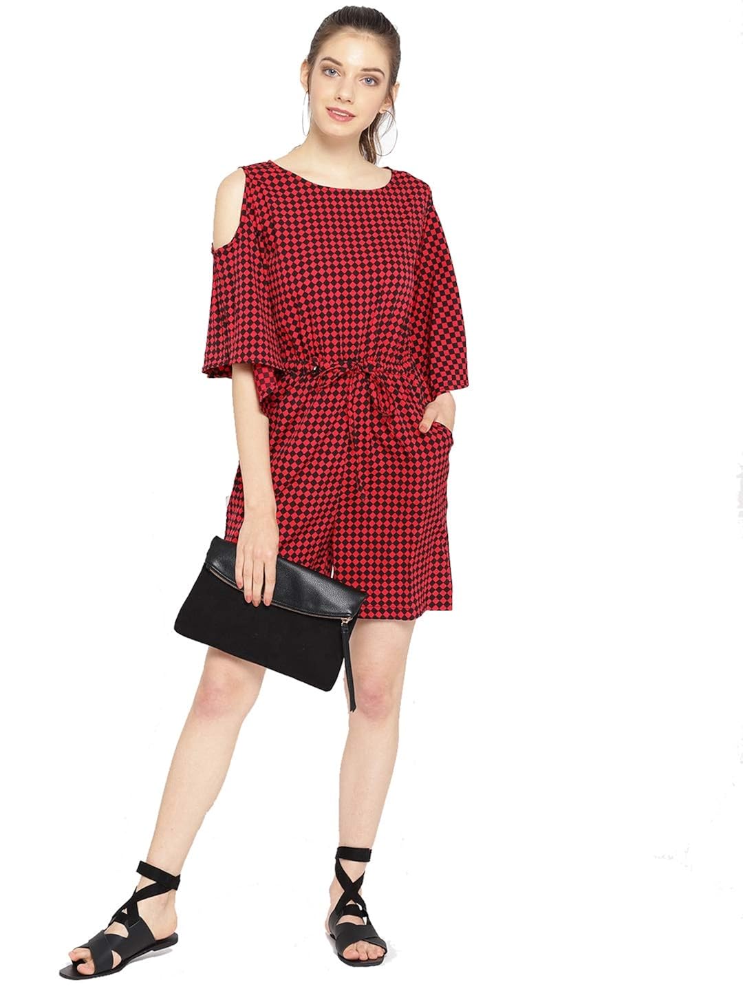 red and black playsuit