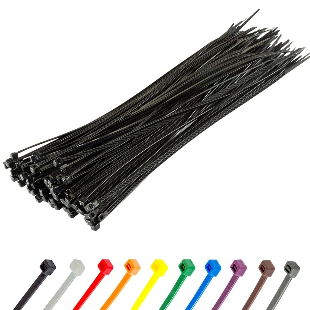 Gocableties Black Cable Ties, 200mm x 4.8mm, Pack of 100, 8" Premium Nylon Zip Ties, Multi-Purpose Plastic Tie Wraps, Secure Self-Locking Mechanism, for Home, Garden, Office and DIY
