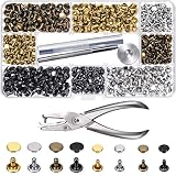 Bememo 240 Set Leather Rivets Double Cap Rivet Tubular Metal Studs 2 Sizes with Punch Pliers and 3 Pieces Setting Tool Kit for Leather Craft Repairs Decoration, 4 Colors