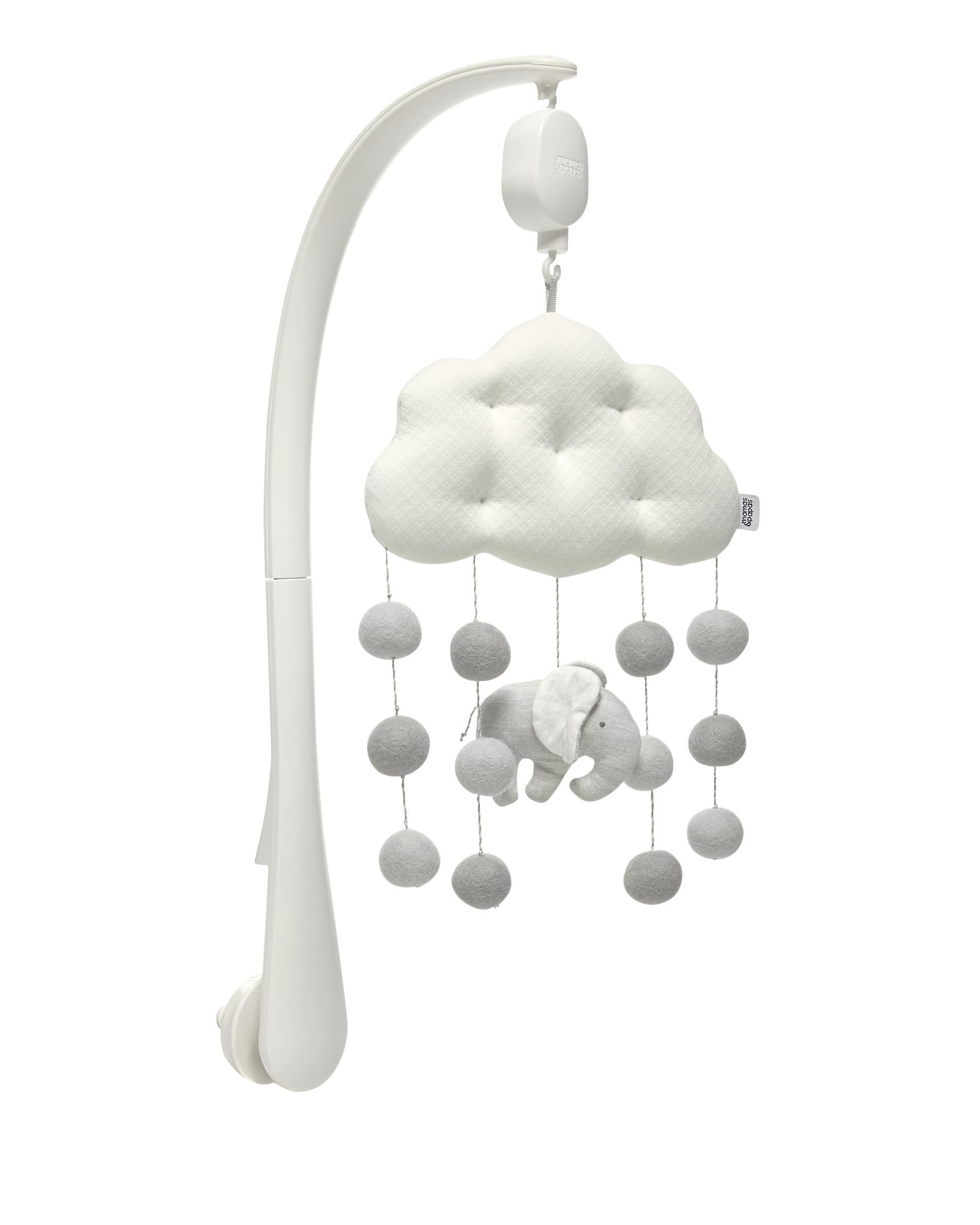 Mamas & Papas Welcome to The World Cloud and Elephant Musical Mobile with Pom Poms, Grey Elephant
