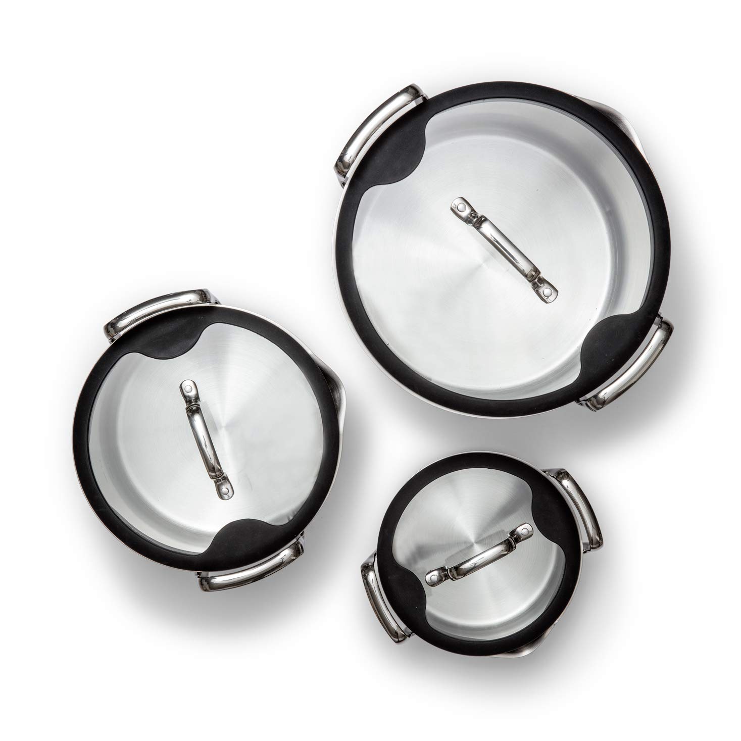 Wilfa STACKPOT 3-Piece Cooking Pot Set for All Hobs, 1 L / 4 L / 8 L, Made of Aluminium and Stainless Steel, Glass Lid, Stainless Steel