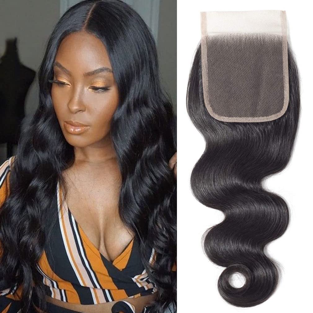 Brazilian Virgin Human Hair 4x4 HD Lace Closure 100% Unprocessed Body Wave Human Hair Transparent Lace Closure Natural Black Color (10Inch, 4x4 Free Part)