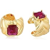 OSIANA Ear Cuff Earring for Women, 14K Gold Plated Clip On Ear Wrap with Red Cubic Zirconia Bold Non Piercing Cartilage Huggie