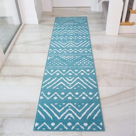 Duck Egg Blue Mustard Ethnic Runner Yellow Cream Tribal Hallway