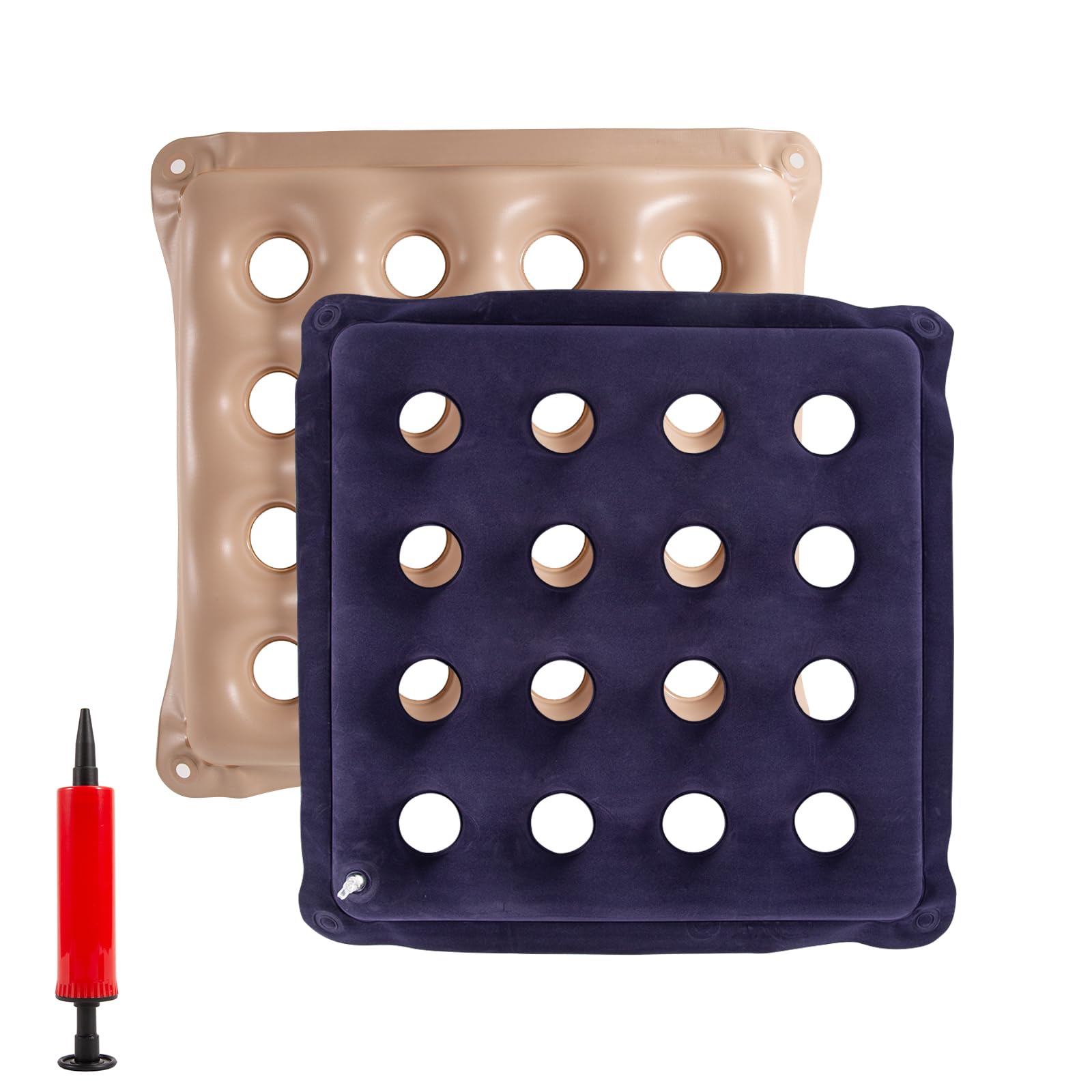 Photo 1 of 2-Pack Waffle Inflatable Seat Cushions with Pump, 18 Inch Beige 16-Hole Air Cushion for Pressure Relief, Wheelchair, Office Chair, Car Seat & Travel (Purple&Beige)