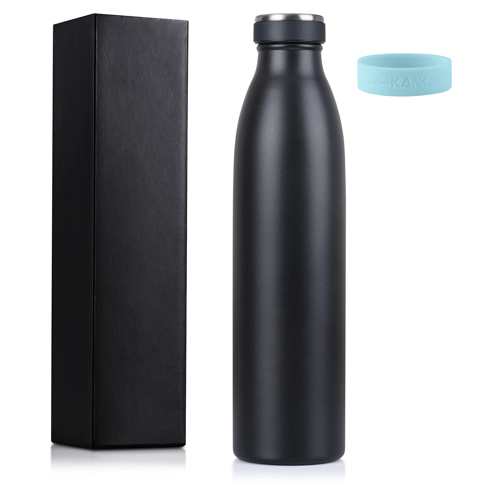 Love-KANKEI Thermal Water Bottle Vacuum Insulated Bottle 1000ml/24hrs Cold/12hrs Hot - Stainless Steel Double Walled BPA Free - Travel Flask, Black