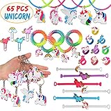 Aitey Unicorn Party Favors Supplies, Unicorn Rainbow Birthday Christmas Decoration Assorted Kit, Unicorn Bracelets, Keychains Bulk Toys for Kids and Girls (65 Packs)