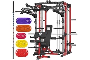 FAGUS H Commercial Smith Machine with Smith Bar, 4000LBS Power Cage Squat Rack with Lever Arm, Leg Press, LAT Pull Down System, Multi-Function Linear Bearing Cable Crossover Machine for Home Gym