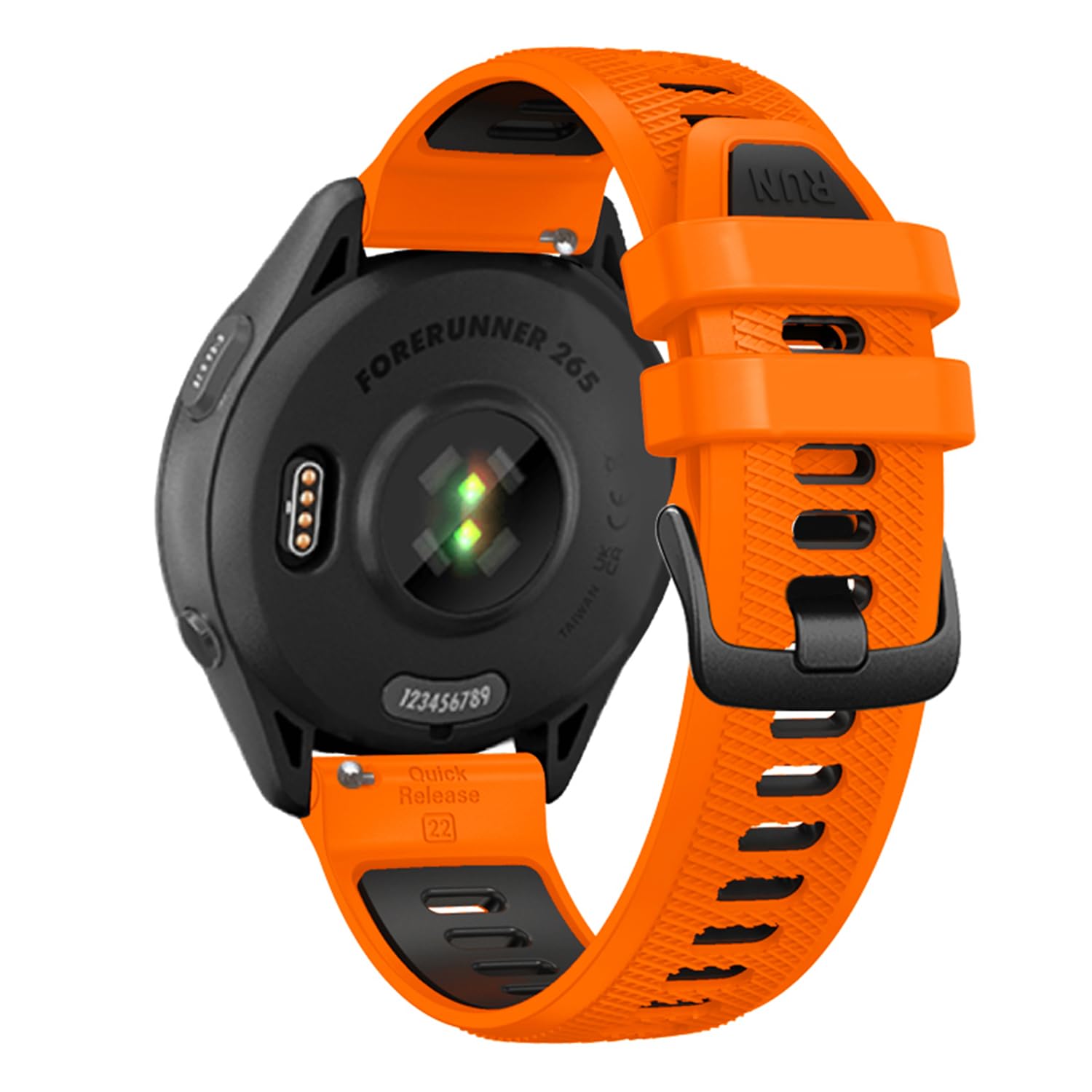 22mm Quick Release Watch Band for Garmin Forerunner 265/Forerunner 255/Vivoactive 4/Venu 3/Venu 2 - Soft Silicone Replacement Band Watch Strap (Orange/Black)