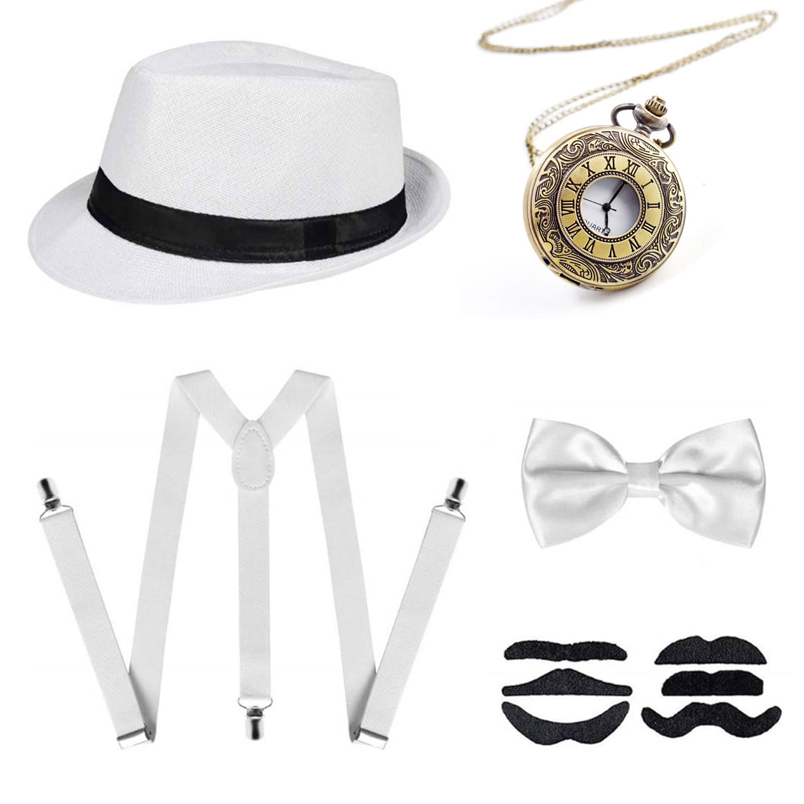 NITAIUN 1920s Great Gatsby Costume Accessories for Men, Event Prom Party Supplies, Charleston Pretend Accessories, Fancy Dress, Roaring Retro Gangster Costume (Style F)
