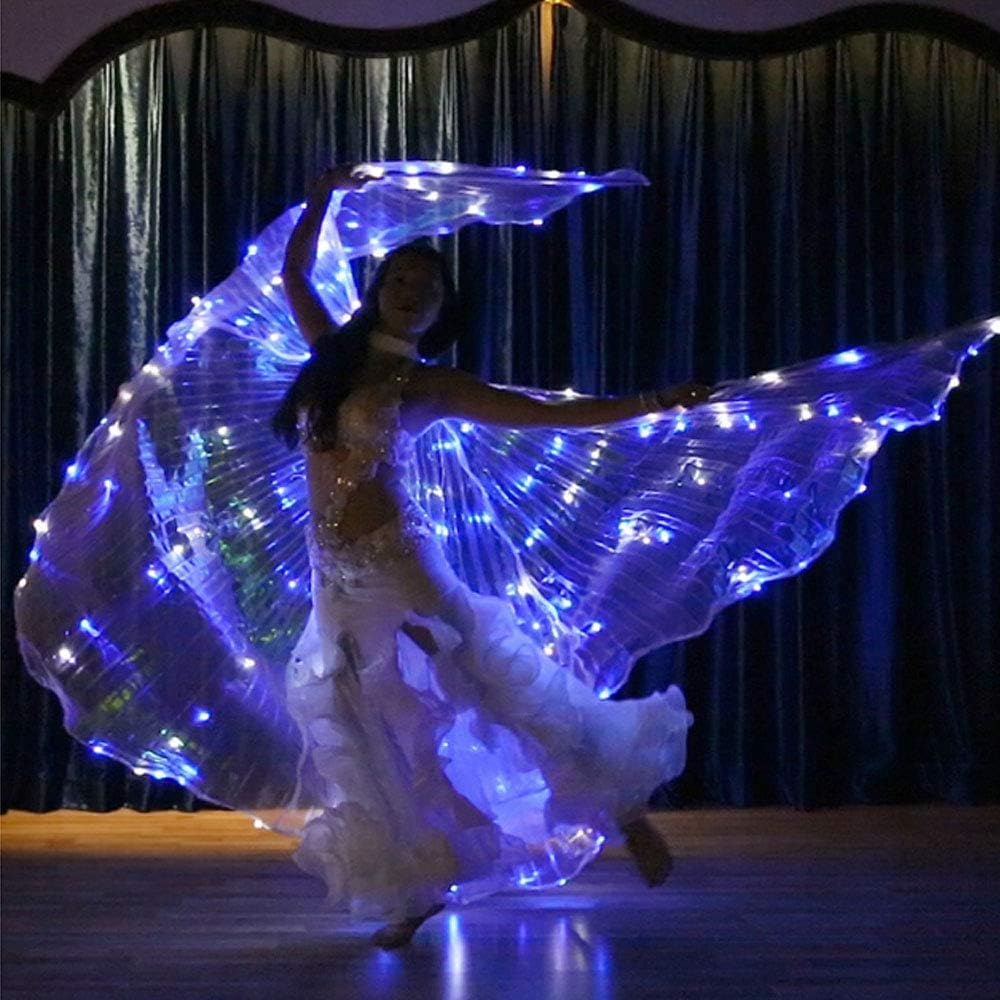Womens Girls Shawl Butterfly Wings Dance Party LED Light 360 Degree Big Wings Pixie Cosplay Accessory Cape white blue For masquerade carnival
