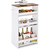 TEAMIX Slim Rolling Storage Cart, Wood 4-Tier Narrow Kitchen/Laundry Cart | 7.9"W Thin Cabinet with Wheels and Handle, Use as Spice Rack Next to Fridge, Laundry Room Organization Between Washer &amp; Dryer