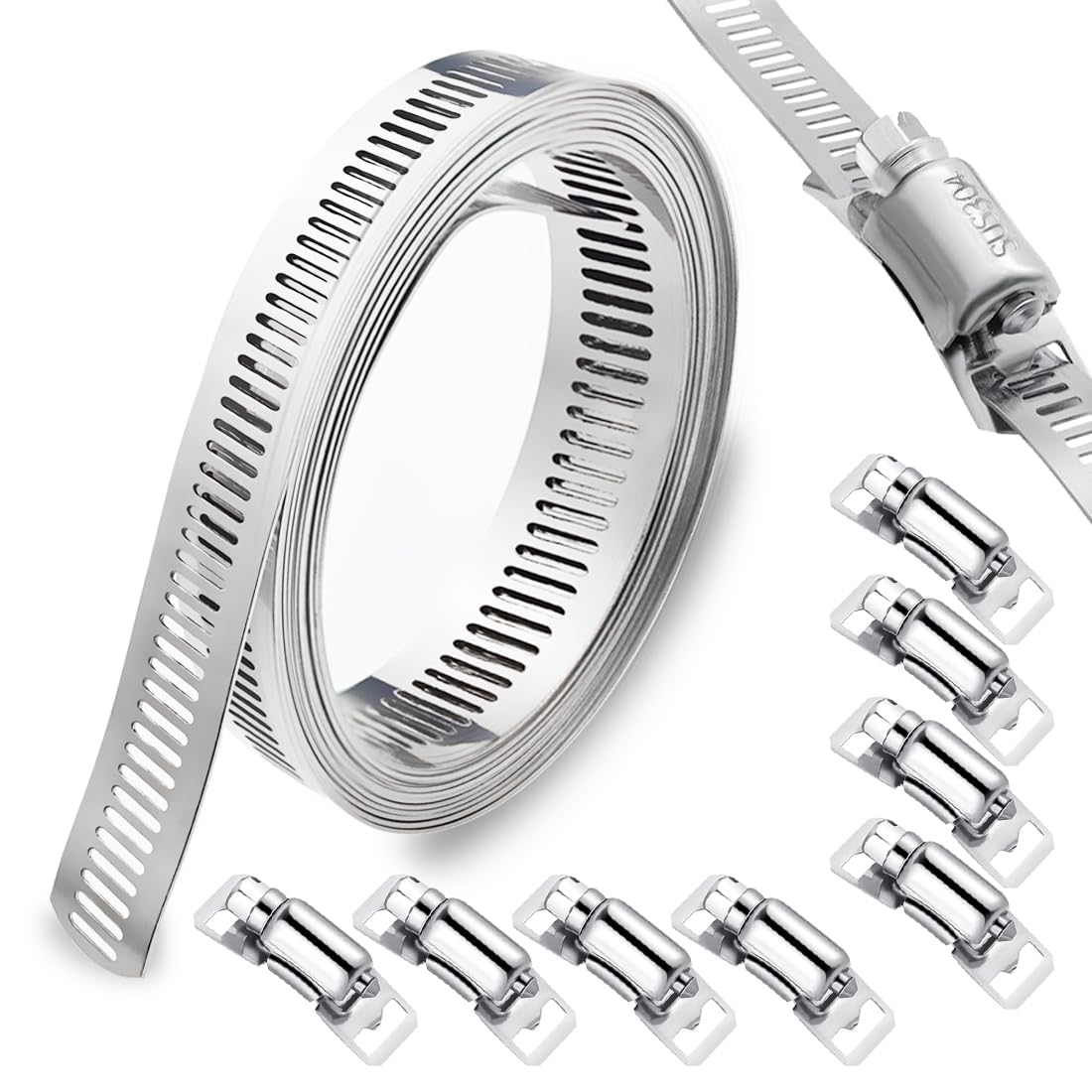 SHSMPXOY Hose Clamp 3M Hose Clips +8 Stronger Fasteners Large Adjustable Jubilee Clips Assorted Gear Band Hose Clamps Screw Clamps Duct Pipe Metal Clamp Strapping for Pipe Plumbing Tube and Fuel Line