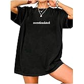SHENHE Women's Oversized Tshirt Crew Neck Short Sleeve Overstimulated Shirt Casual Tee Top