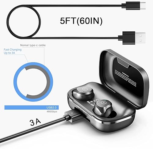 Type-c Charger Cable Compatible for TOZO T10, T12, T12 Pro, T9