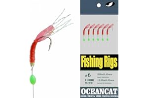 OCEAN CAT 5/10/25/50/100 Packs Fishing Rigs 6 Hook/Set Red Skin Rubber Silk String Hook Fishing Lure Saltwater Freshwater Bait Rig Tackle 5#6#7#8#9#10#
