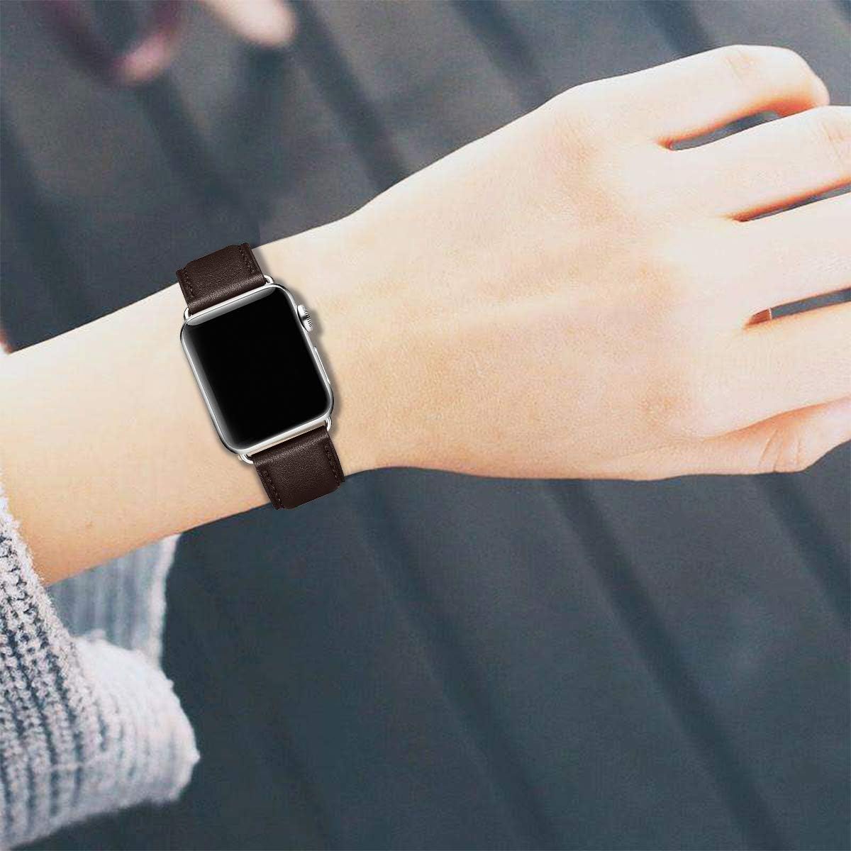 SUNFWR Leather Straps for Apple Watch Straps 40mm 41mm 38mm 42mm(Series 11 10),Men Women Replacement Genuine Leather Strap for iWatch Series Ultra 11 10 9 8 7 6 5 4 3 2 1/SE,Cofee/Silver - Image 5