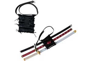 Kodeqian Sword Bag Adjustable Carry Case with 3 Sword Holder, Katana Frog Strap Belt Ring Leather Holster for Cosplay Anime Costume