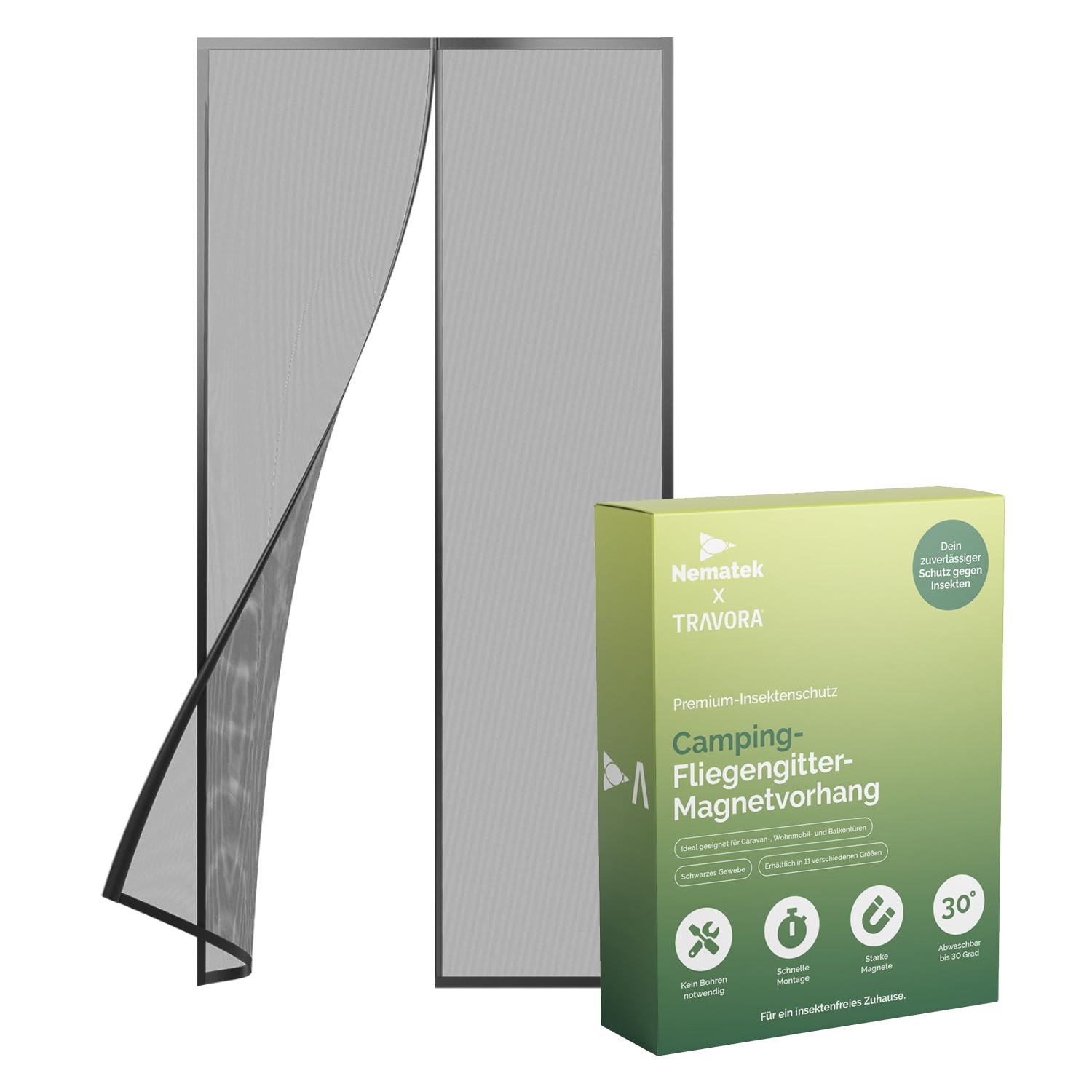 Nematek - Fly Screen Door 70 x 200 cm - Premium Fly Net for Balcony Door, Motorhome and Caravan Door with Strong Magnets
