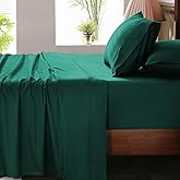 Overket Extra Deep Pocket Queen Sheets 18-24 Inch 1000 Thread Count 100% Egyptian Cotton Sateen Weave Soft Breathable 4 Pieces(Queen,Dark Green)