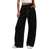 Bankeng Womens Wide Leg Casual Pants Elastic High Waisted Baggy Lounge Pants Athletic Sweatpants with Pockets